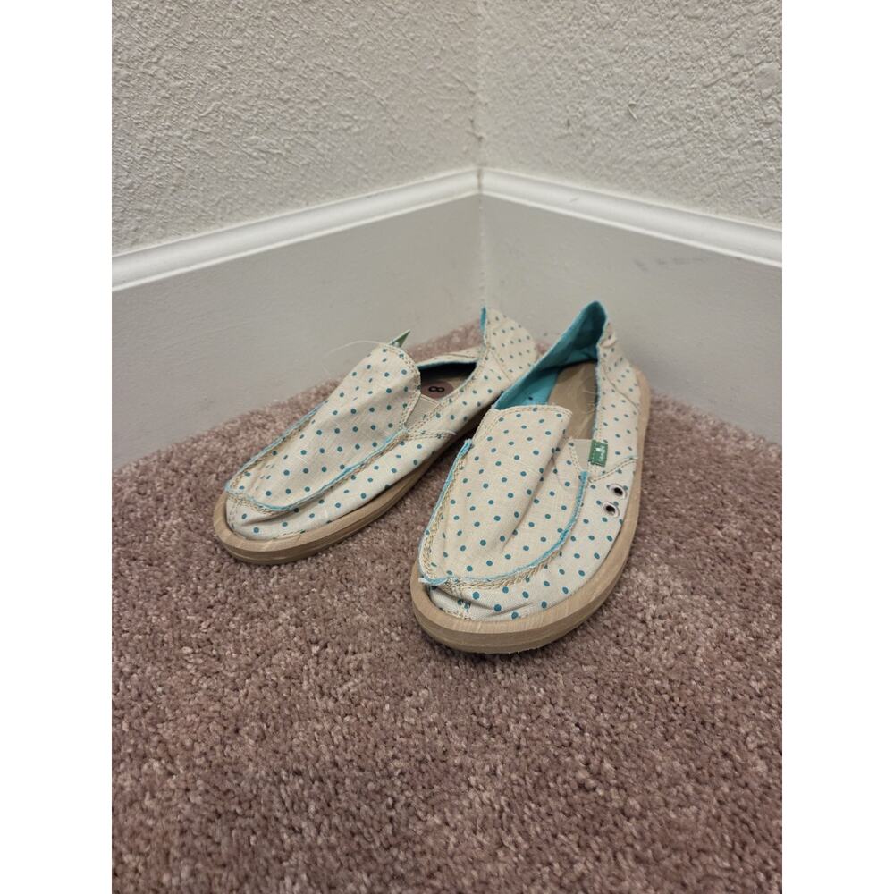Sanuk Green Beige Hot Dotty Sidewalk Surfer Polka Dots Canvas Shoes, Women's 8 - Picture 2 of 7